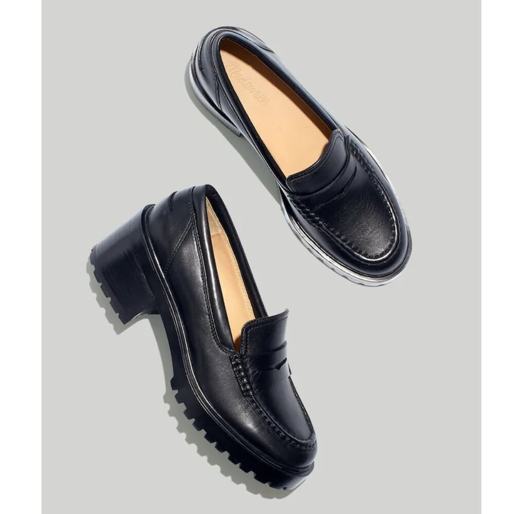 Madewell Black Leather Lug Sole Penny Loafers